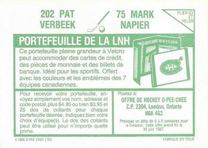 1986-87 O-Pee-Chee Stickers #75 / 202 Mark Napier / Pat Verbeek Back