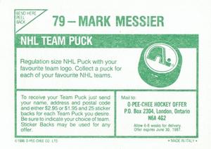1986-87 O-Pee-Chee Stickers #79 Mark Messier Back