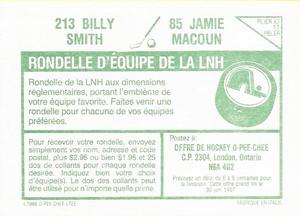 1986-87 O-Pee-Chee Stickers #85 / 213 Jamie Macoun / Billy Smith Back