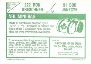1986-87 O-Pee-Chee Stickers #91 / 222 Bob Janecyk / Ron Greschner Back
