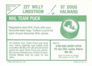 1986-87 O-Pee-Chee Stickers #97 / 227 Doug Halward / Willy Lindstrom Back