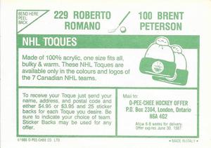 1986-87 O-Pee-Chee Stickers #100 / 229 Brent Peterson / Roberto Romano Back