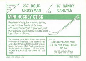 1986-87 O-Pee-Chee Stickers #107 / 237 Randy Carlyle / Doug Crossman Back