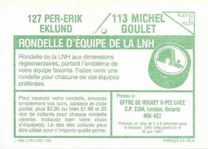 1986-87 O-Pee-Chee Stickers #113 / 127 Michel Goulet / Per-Erik Eklund Back