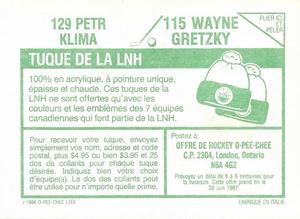 1986-87 O-Pee-Chee Stickers #115 / 129 Wayne Gretzky / Petr Klima Back