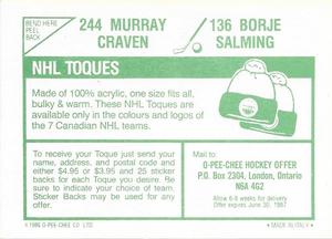 1986-87 O-Pee-Chee Stickers #136 / 244 Borje Salming / Murray Craven Back