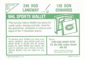 1986-87 O-Pee-Chee Stickers #139 / 249 Don Edwards / Rod Langway Back