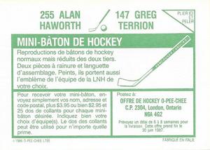 1986-87 O-Pee-Chee Stickers #147 / 255 Greg Terrion / Alan Haworth Back