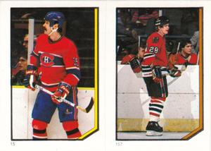 1986-87 O-Pee-Chee Stickers #15 / 157 Mike McPhee / Steve Larmer Front