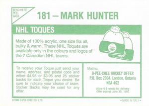 1986-87 O-Pee-Chee Stickers #181 Mark Hunter Back