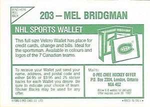 1986-87 O-Pee-Chee Stickers #203 Mel Bridgman Back