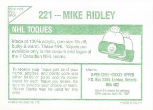 1986-87 O-Pee-Chee Stickers #221 Mike Ridley Back