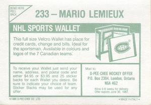 1986-87 O-Pee-Chee Stickers #233 Mario Lemieux Back
