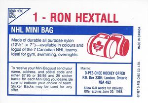 1987-88 O-Pee-Chee Stickers #1 Ron Hextall Back