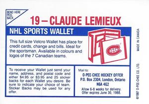 1987-88 O-Pee-Chee Stickers #19 Claude Lemieux Back