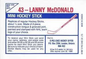 1987-88 O-Pee-Chee Stickers #43 Lanny McDonald Back