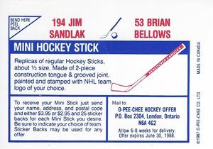 1987-88 O-Pee-Chee Stickers #53 / 194 Brian Bellows / Jim Sandlak Back