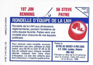 1987-88 O-Pee-Chee Stickers #56 / 197 Steve Payne / Brian Benning Back