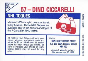 1987-88 O-Pee-Chee Stickers #57 Dino Ciccarelli Back