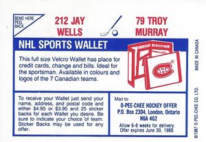 1987-88 O-Pee-Chee Stickers #79 / 212 Troy Murray / Jay Wells Back