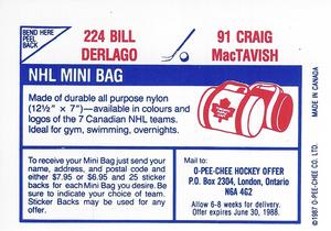 1987-88 O-Pee-Chee Stickers #91 / 224 Craig MacTavish / Bill Derlago Back