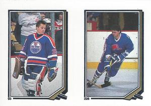 1987-88 O-Pee-Chee Stickers #93 / 226 Andy Moog / Doug Shedden Front