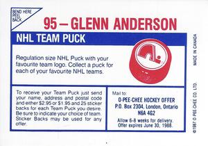 1987-88 O-Pee-Chee Stickers #95 Glenn Anderson Back