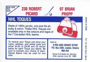 1987-88 O-Pee-Chee Stickers #97 / 230 Brian Propp / Robert Picard Back