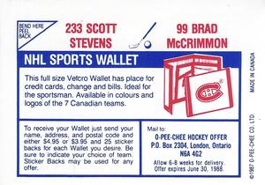 1987-88 O-Pee-Chee Stickers #99 / 233 Brad McCrimmon / Scott Stevens Back