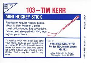 1987-88 O-Pee-Chee Stickers #103 Tim Kerr Back