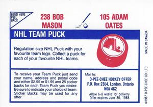 1987-88 O-Pee-Chee Stickers #105 / 238 Adam Oates / Bob Mason Back