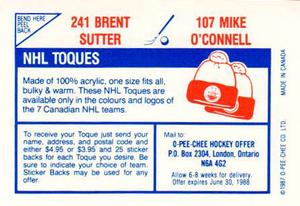 1987-88 O-Pee-Chee Stickers #107 / 241 Mike O'Connell / Brent Sutter Back