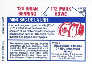 1987-88 O-Pee-Chee Stickers #112 / 124 Mark Howe / Brian Benning Back