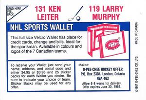 1987-88 O-Pee-Chee Stickers #119 / 131 Larry Murphy / Ken Leiter Back