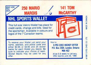 1987-88 O-Pee-Chee Stickers #141 / 250 Tom McCarthy / Mario Marois Back