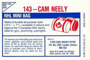 1987-88 O-Pee-Chee Stickers #143 Cam Neely Back