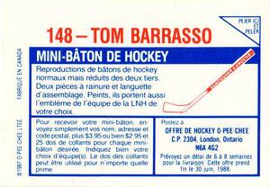 1987-88 O-Pee-Chee Stickers #148 Tom Barrasso Back
