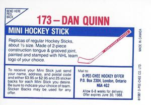 1987-88 O-Pee-Chee Stickers #173 Dan Quinn Back