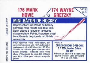1987-88 O-Pee-Chee Stickers #174 / 176 Wayne Gretzky / Mark Howe Back