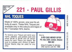 1987-88 O-Pee-Chee Stickers #221 Paul Gillis Back