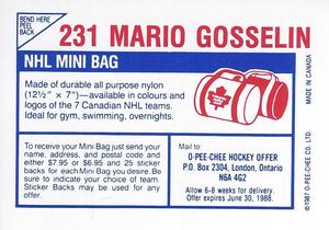 1987-88 O-Pee-Chee Stickers #231 Mario Gosselin Back