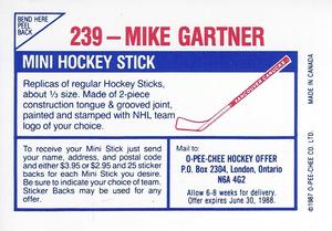 1987-88 O-Pee-Chee Stickers #239 Mike Gartner Back