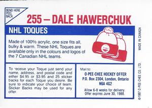 1987-88 O-Pee-Chee Stickers #255 Dale Hawerchuk Back