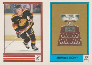 1989-90 O-Pee-Chee Stickers #63 / 205 Brian Bradley / Jennings Trophy Front