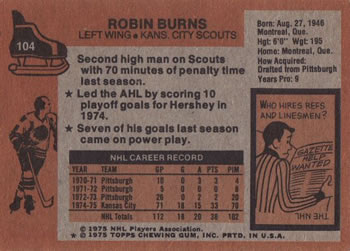 1975-76 Topps #104 Robin Burns Back