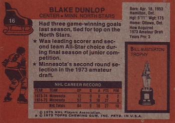 1975-76 Topps #16 Blake Dunlop Back