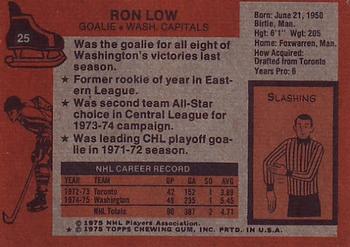 1975-76 Topps #25 Ron Low Back