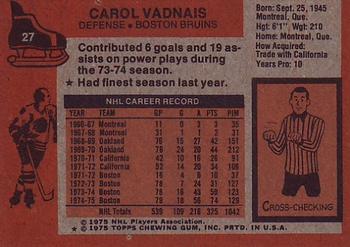 1975-76 Topps #27 Carol Vadnais Back