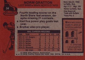 1975-76 Topps #34 Norm Gratton Back