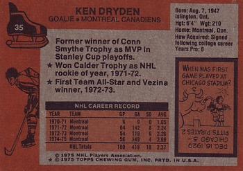 1975-76 Topps #35 Ken Dryden Back